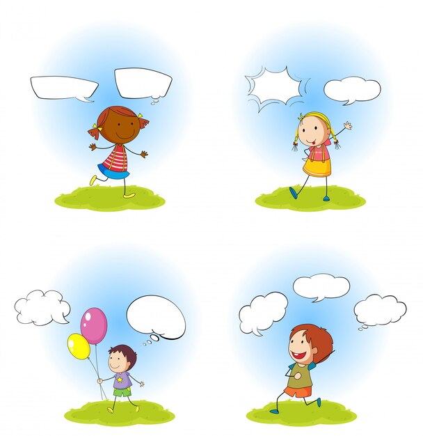 Children and speech bubbles set