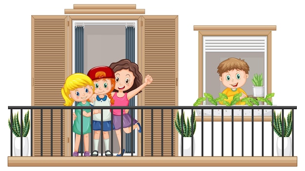 Children standing on the balcony