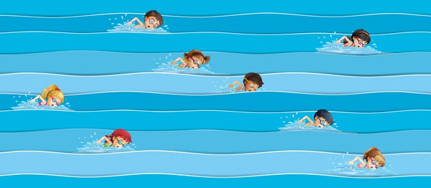 Children in swimming race