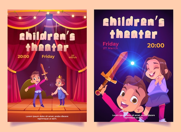 Free Vector children theater poster with kids play performance