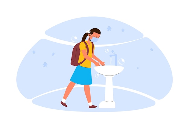 Free Vector children washing their hands at school concept