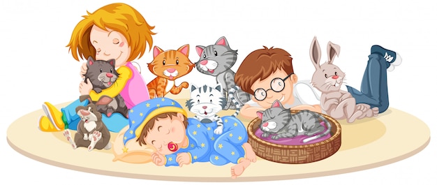 Free Vector children with animals on isolated