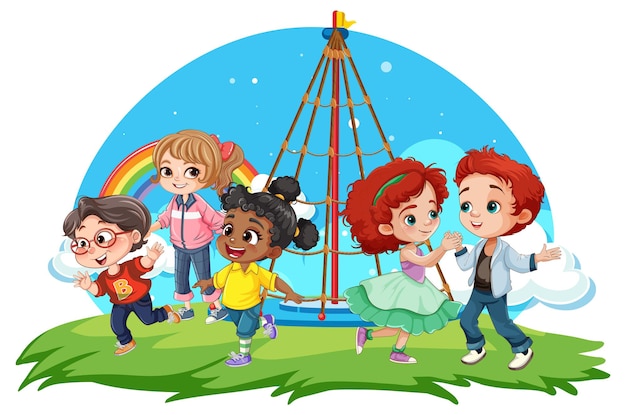 Free Vector children with different race playing at the park