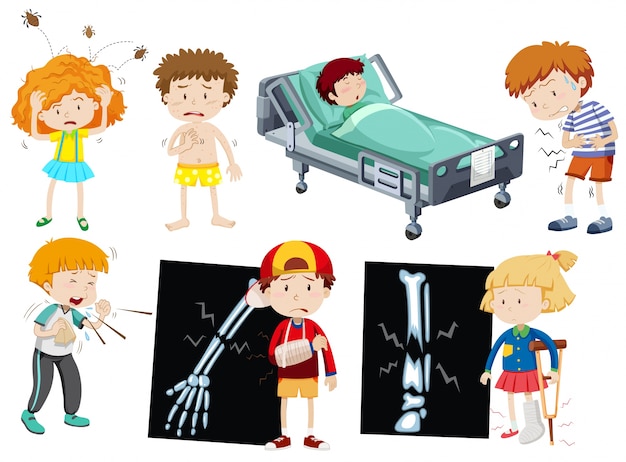 Children with different sickness illustration