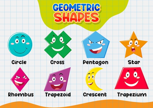 Free Vector children39s cartoon geometric shapes with expressive faces