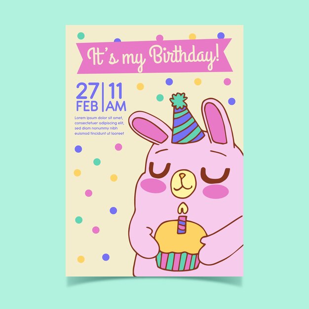 Childrens birthday card template concept