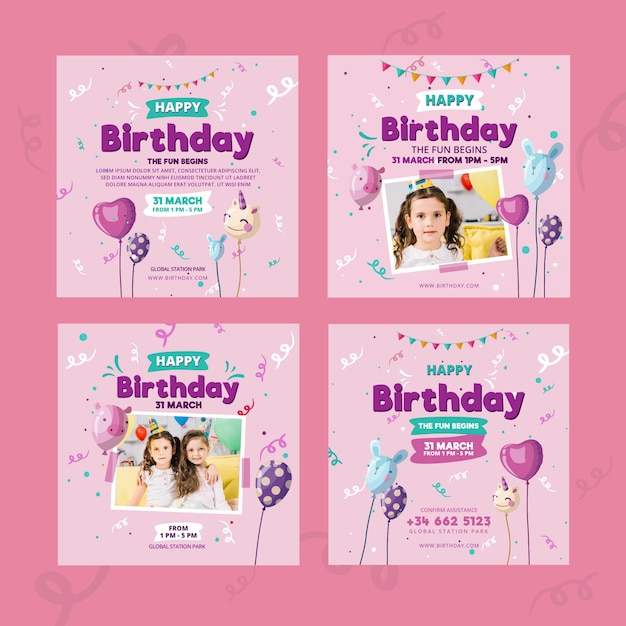 Childrens birthday instagram post template