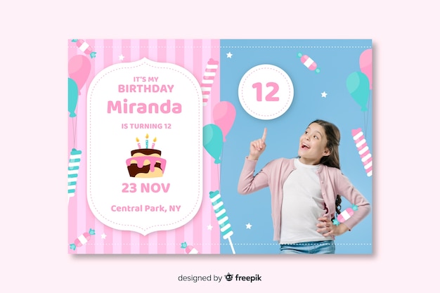 Childrens birthday invitation with photo concept