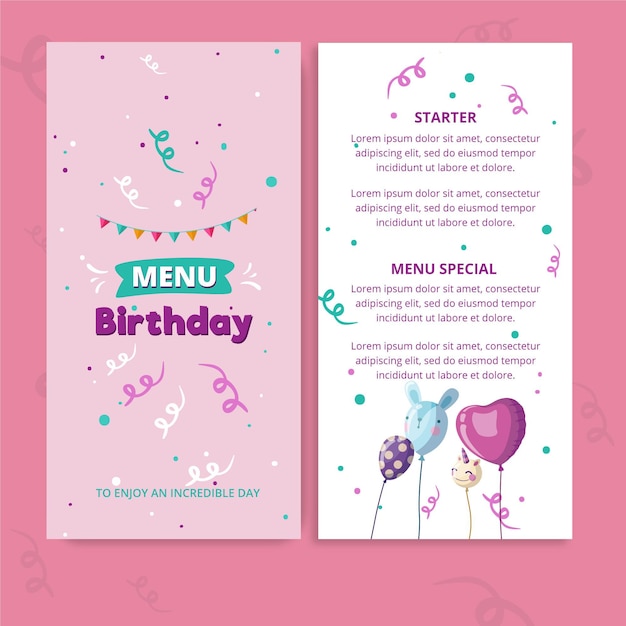 Childrens birthday menu template