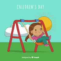 Free vector childrens day cartoon swing background