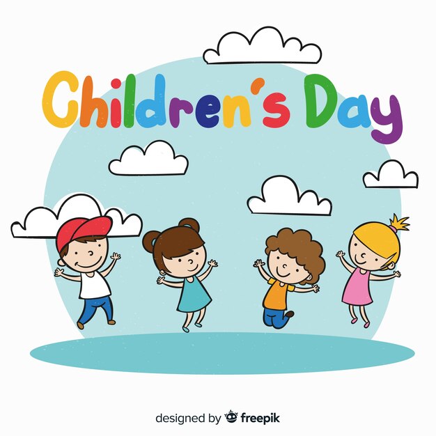 Childrens day hand drawn girls boys background