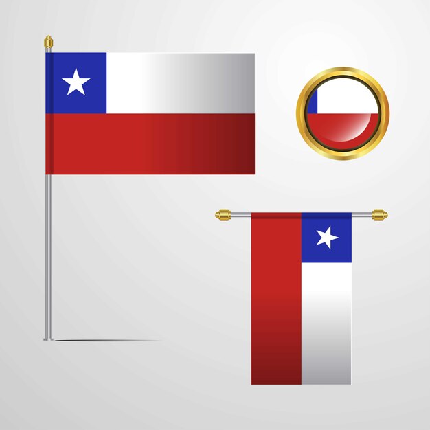 Chile waving Flag design with badge vector