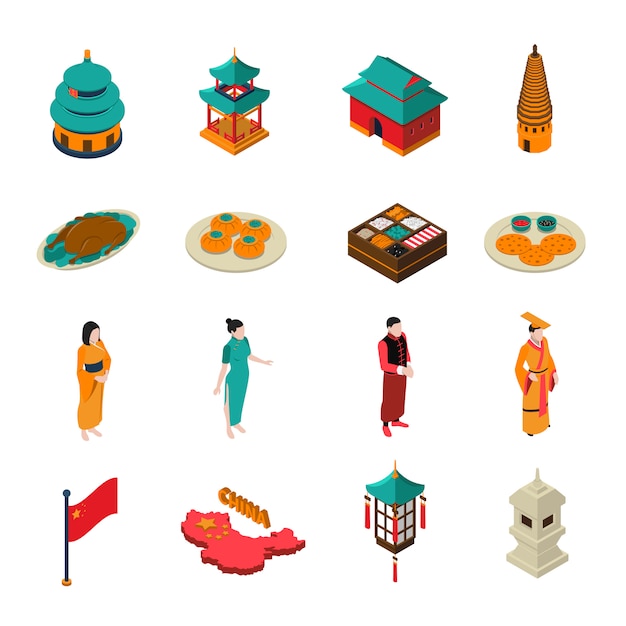 Free Vector china isometric touristic set