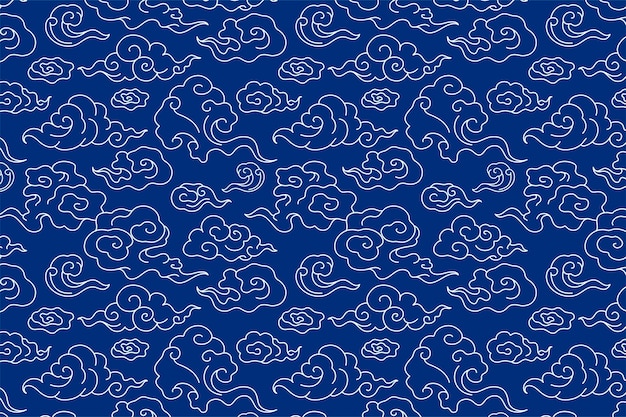 Free Vector chinese blue background, cloud pattern illustration vector