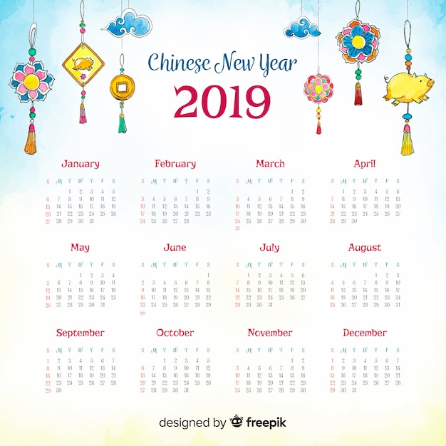 Free Vector chinese calendar 2019