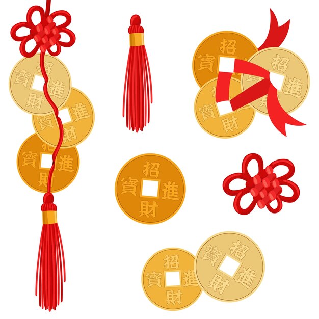 Chinese feng shui coins Isolated vector illustration