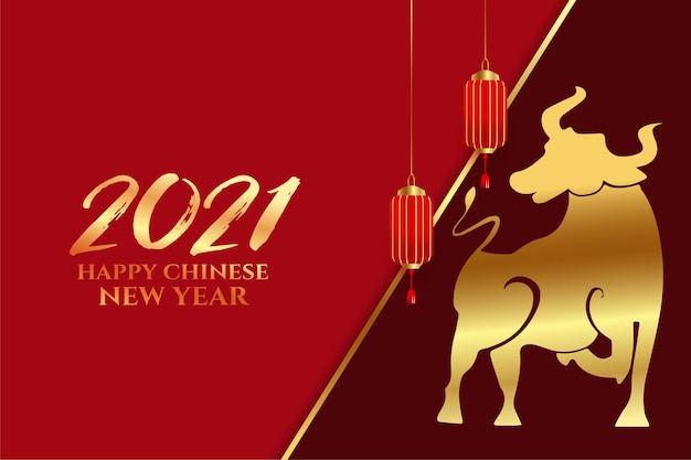 Chinese happy new year of ox greetings with lanterns 2021 vector