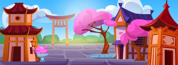 Free Vector chinese house in village china town street vector