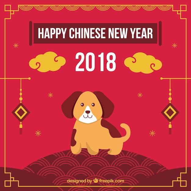 Chinese new year background with flat dog