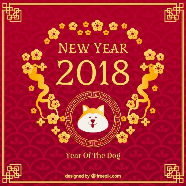 Chinese new year background with golden flowers