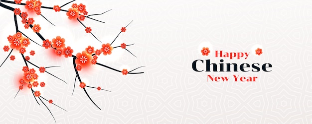 Free Vector chinese new year banner with sakura tree branch