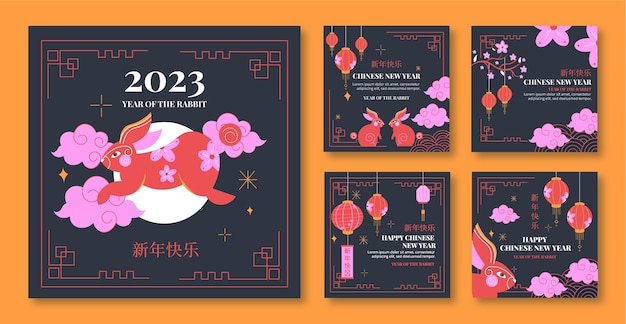 Free Vector chinese new year celebration instagram posts collection