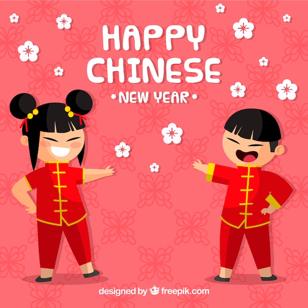 Free Vector chinese new year design with kids