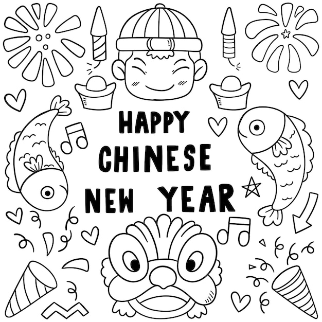 Chinese new year with icon doodle style