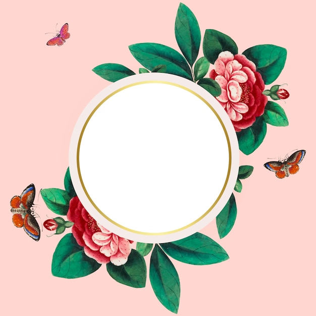 Chinese painting featuring flowers blank circle frame vector