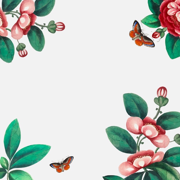 Chinese painting featuring flowers and butterflies wallpaper