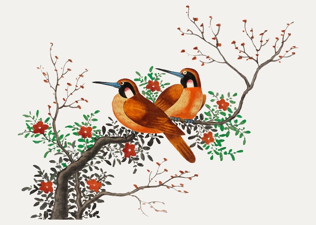 Chinese painting featuring two birds 