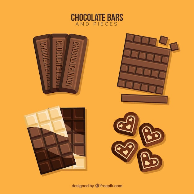 Free Vector chocolate bars and pieces collection with different shapes and flavors