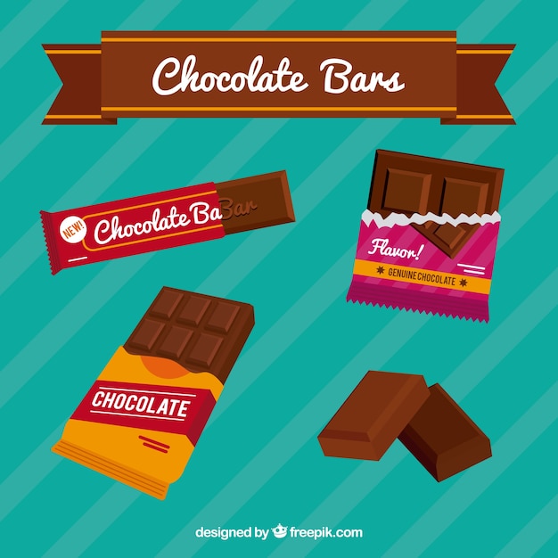 Free Vector chocolate bars and pieces collection with different shapes and flavors