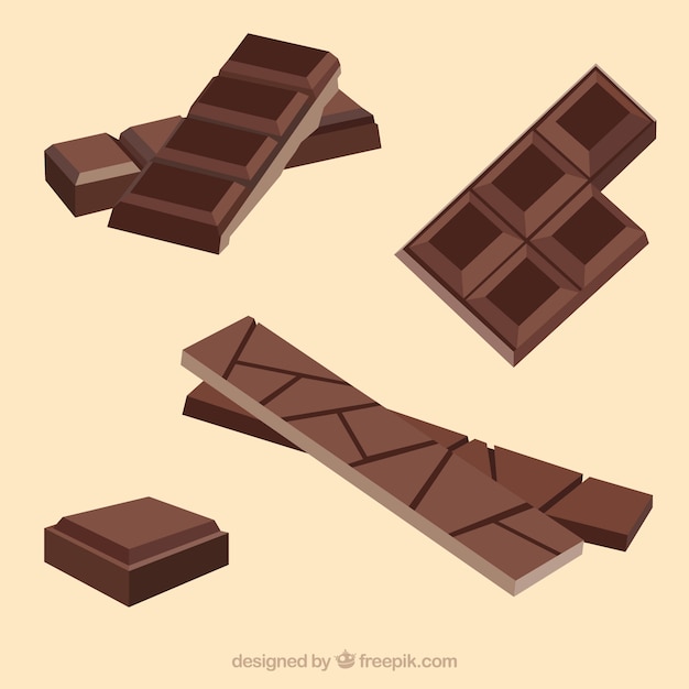 Chocolate bars and pieces collection with different shapes and flavors