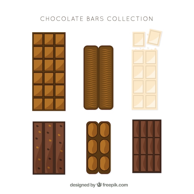 Chocolate bars and pieces collection with different shapes and flavors