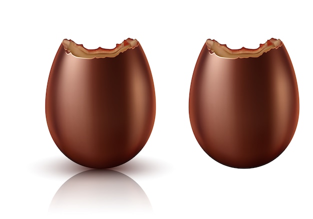 Free Vector chocolate egg whole and bitten realistic vector