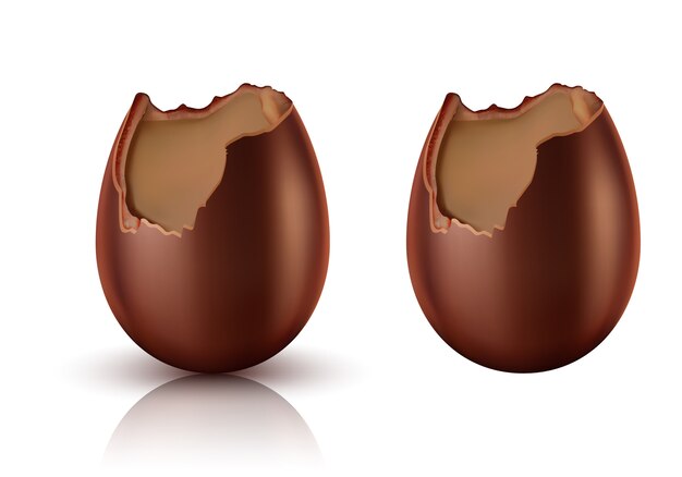 Free Vector chocolate egg whole and bitten realistic vector