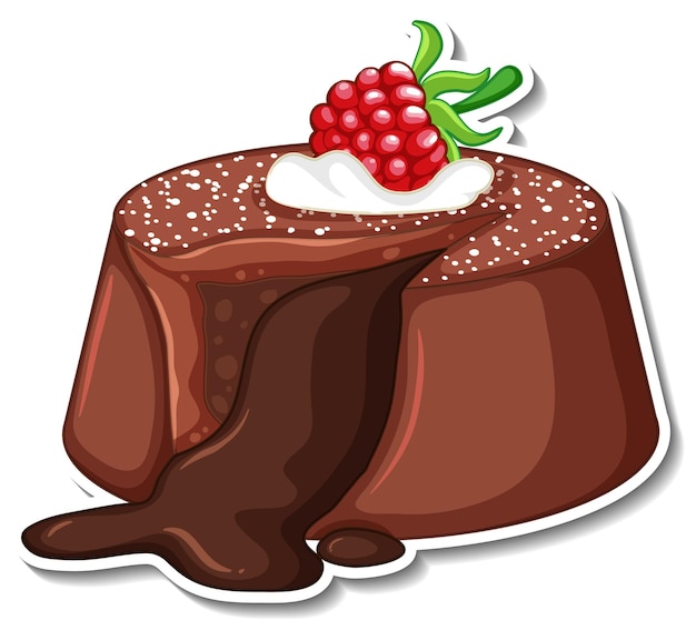 Free Vector chocolate lava cake with raspberry sticker isolated on white background