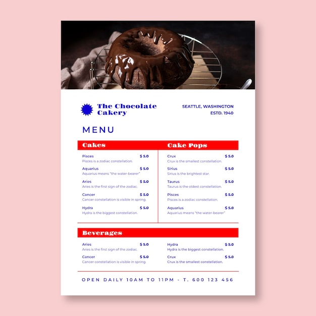 Chocolate  menu template design