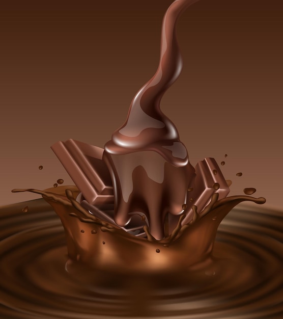 Free Vector chocolate splash with choco bar banner realistic vector background