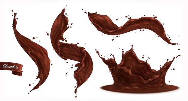 Free Vector chocolate splashes set isolated with small drops and curvy flows