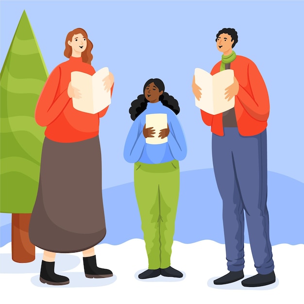 Free Vector choir of people singing christmas carol