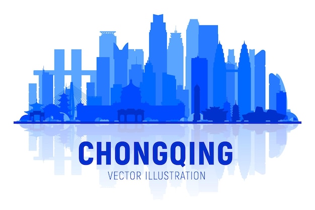 Chongqing China skyline silhouette at white background Vector Illustration Business travel and tourism concept with modern buildings Image for banner or website