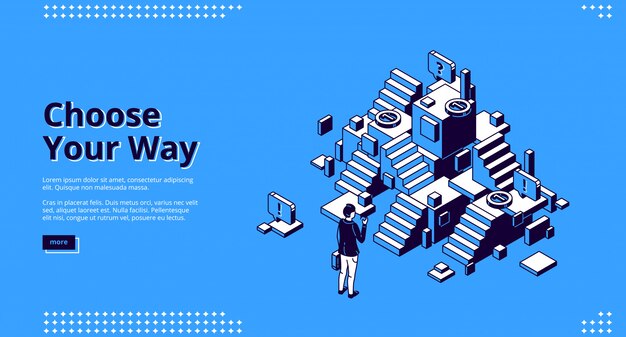 Choose your way isometric landing page, web banner