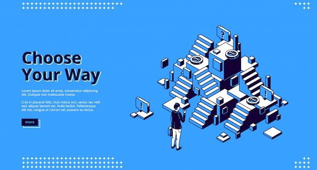 Choose your way isometric landing page, web banner