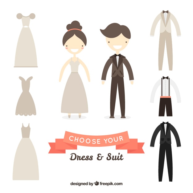 Free Vector choose your wedding dress & suit