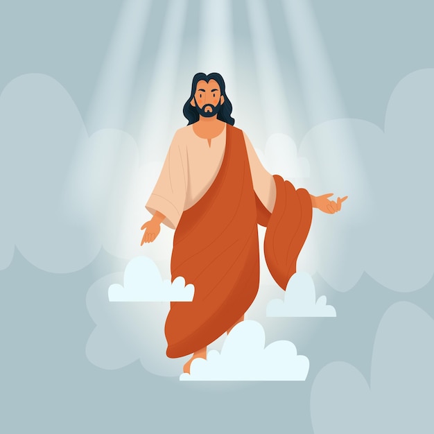 Free Vector christ bible story composition jesus comes down from heaven in the sunlight vector illustration