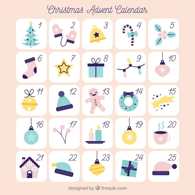 Christmas advent calendar in a light pink frame