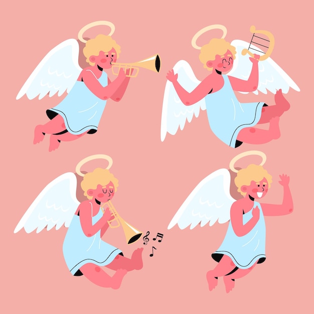 Free vector christmas angel collection in flat design