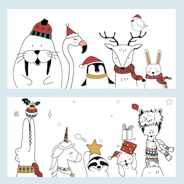 Free Vector christmas animal banner 